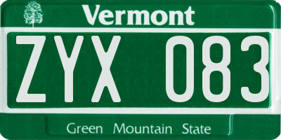 VT license plate ZYX083