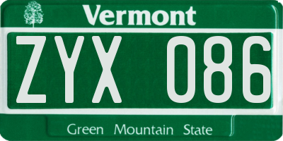 VT license plate ZYX086
