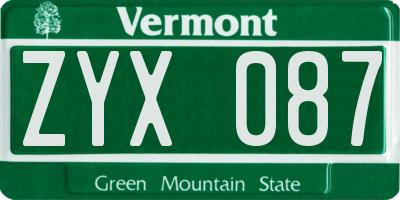 VT license plate ZYX087