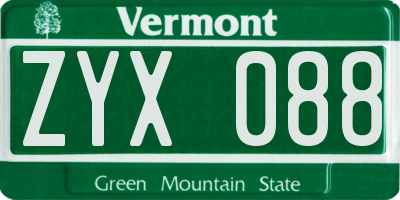 VT license plate ZYX088