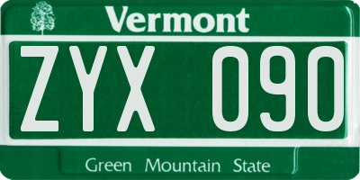 VT license plate ZYX090