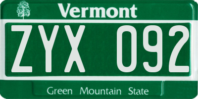 VT license plate ZYX092