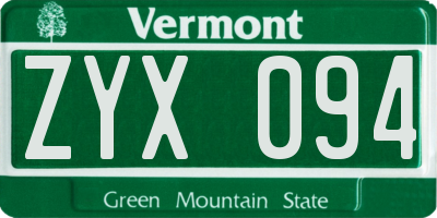 VT license plate ZYX094