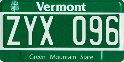 VT license plate ZYX096