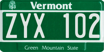 VT license plate ZYX102