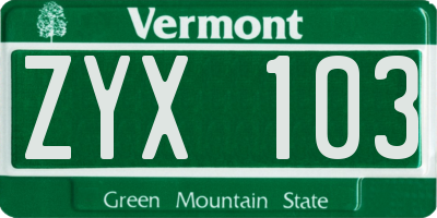 VT license plate ZYX103