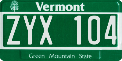 VT license plate ZYX104