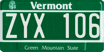 VT license plate ZYX106