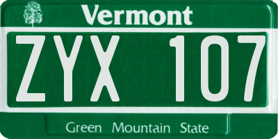 VT license plate ZYX107