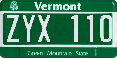 VT license plate ZYX110