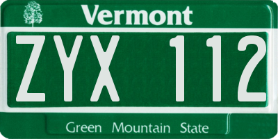 VT license plate ZYX112