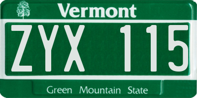 VT license plate ZYX115