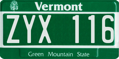 VT license plate ZYX116