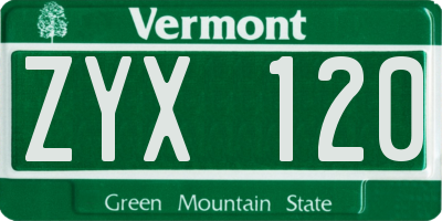 VT license plate ZYX120