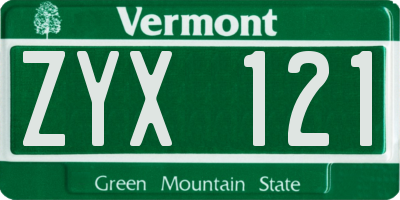 VT license plate ZYX121