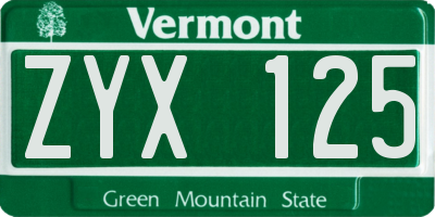 VT license plate ZYX125