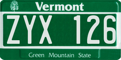 VT license plate ZYX126