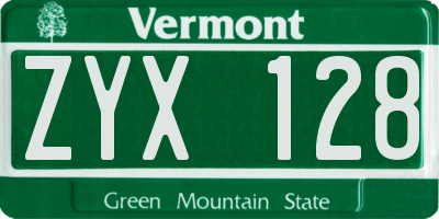 VT license plate ZYX128