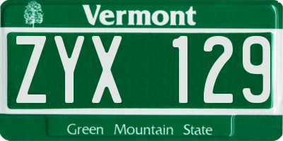 VT license plate ZYX129