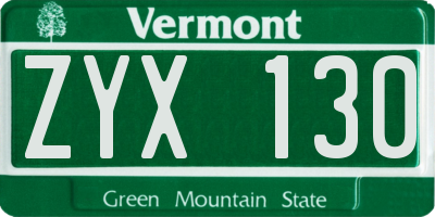 VT license plate ZYX130