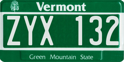 VT license plate ZYX132