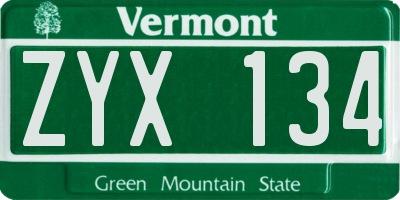 VT license plate ZYX134