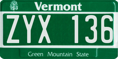 VT license plate ZYX136