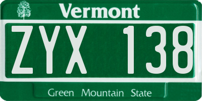 VT license plate ZYX138