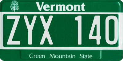 VT license plate ZYX140