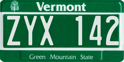VT license plate ZYX142
