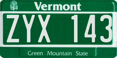 VT license plate ZYX143