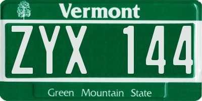 VT license plate ZYX144