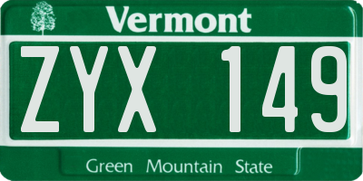 VT license plate ZYX149