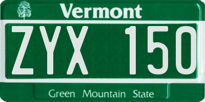 VT license plate ZYX150
