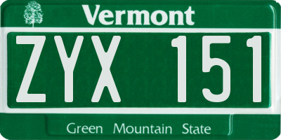 VT license plate ZYX151