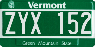 VT license plate ZYX152