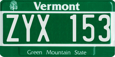 VT license plate ZYX153