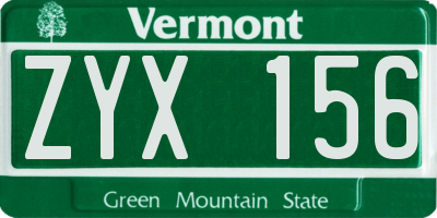 VT license plate ZYX156