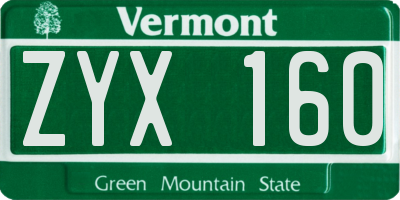 VT license plate ZYX160