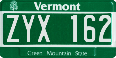 VT license plate ZYX162