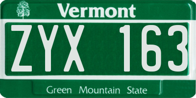 VT license plate ZYX163
