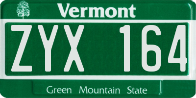 VT license plate ZYX164