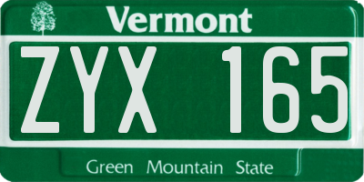 VT license plate ZYX165
