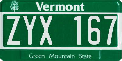 VT license plate ZYX167