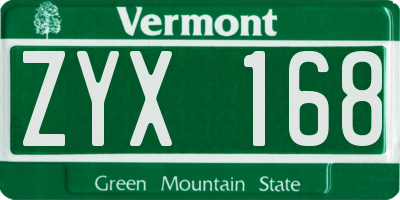 VT license plate ZYX168