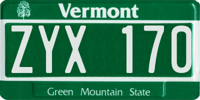 VT license plate ZYX170
