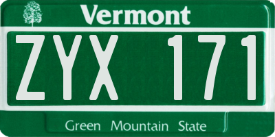 VT license plate ZYX171