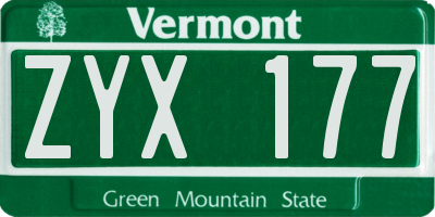 VT license plate ZYX177