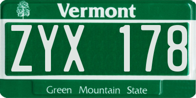 VT license plate ZYX178