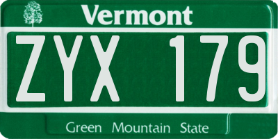 VT license plate ZYX179